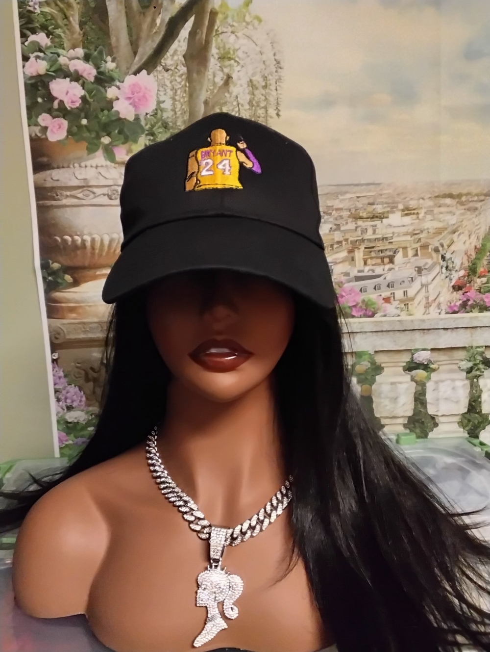Black Baseball Cap with Embroidered Yellow Jersey Design